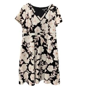 Karl Lagerfeld Dress Womens 16 Pink Black Floral Lined V-Neck Coastal Zip Up